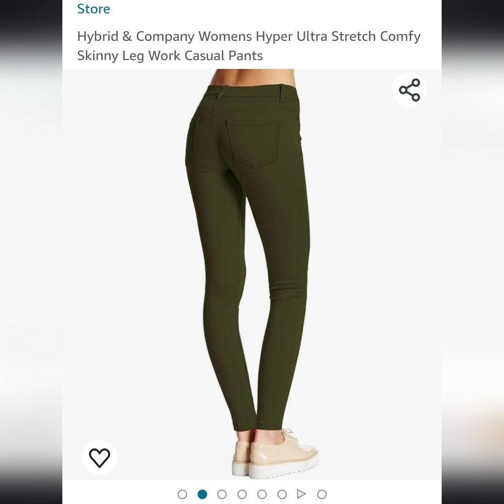 Olive green, stretch skinny work pants by Hybrid & Company - Small